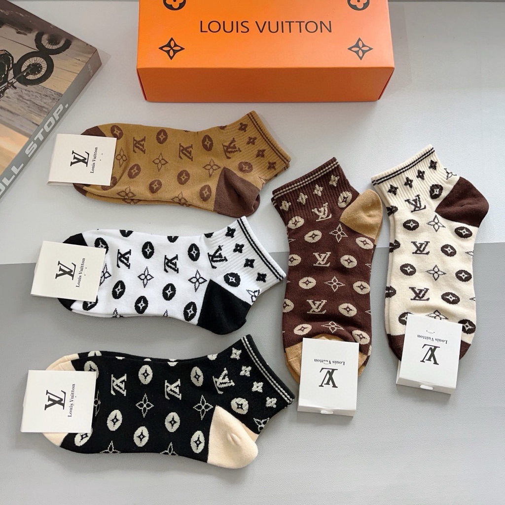 Louis Vuitton Cotton No-Show Socks – 5-Pair Set #005