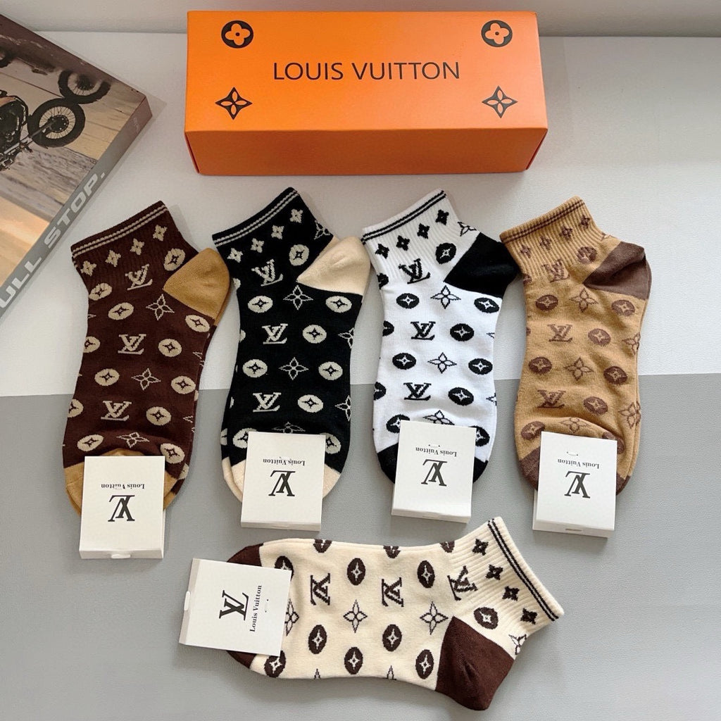 Louis Vuitton Cotton No-Show Socks – 5-Pair Set #005
