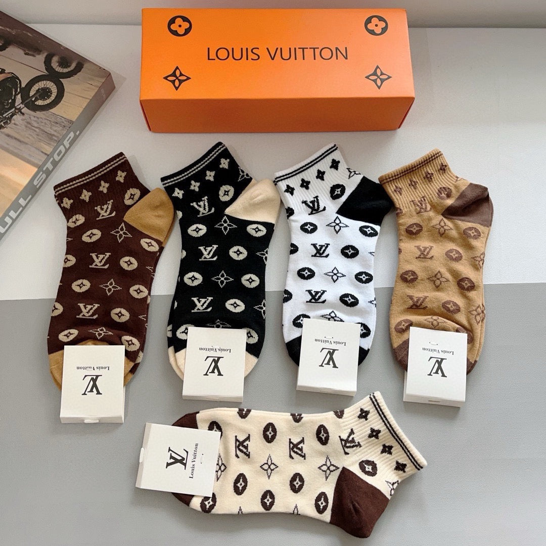 Louis Vuitton Cotton No-Show Socks – 5-Pair Set #005