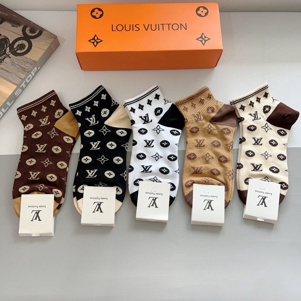 Louis Vuitton Cotton No-Show Socks – 5-Pair Set #005