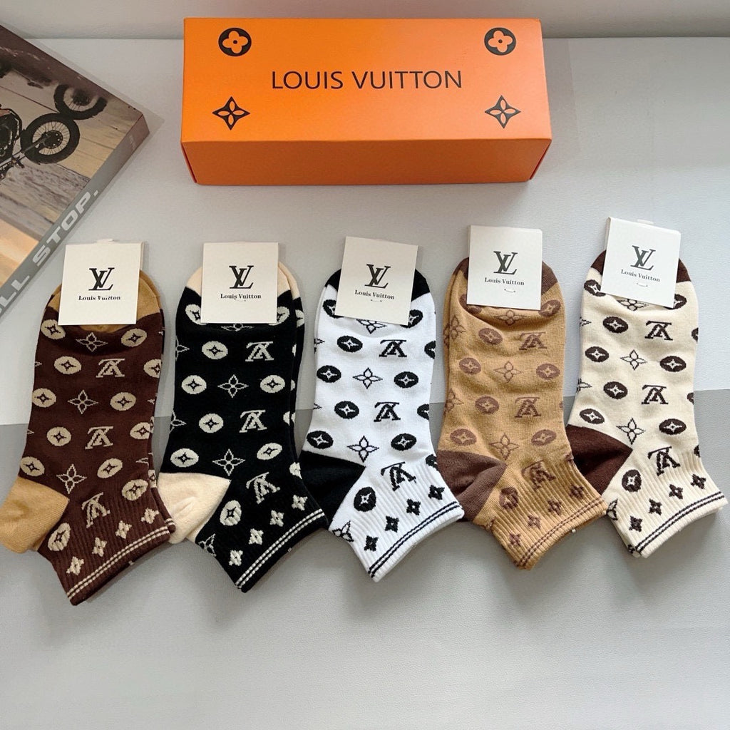 Louis Vuitton Cotton No-Show Socks – 5-Pair Set #005
