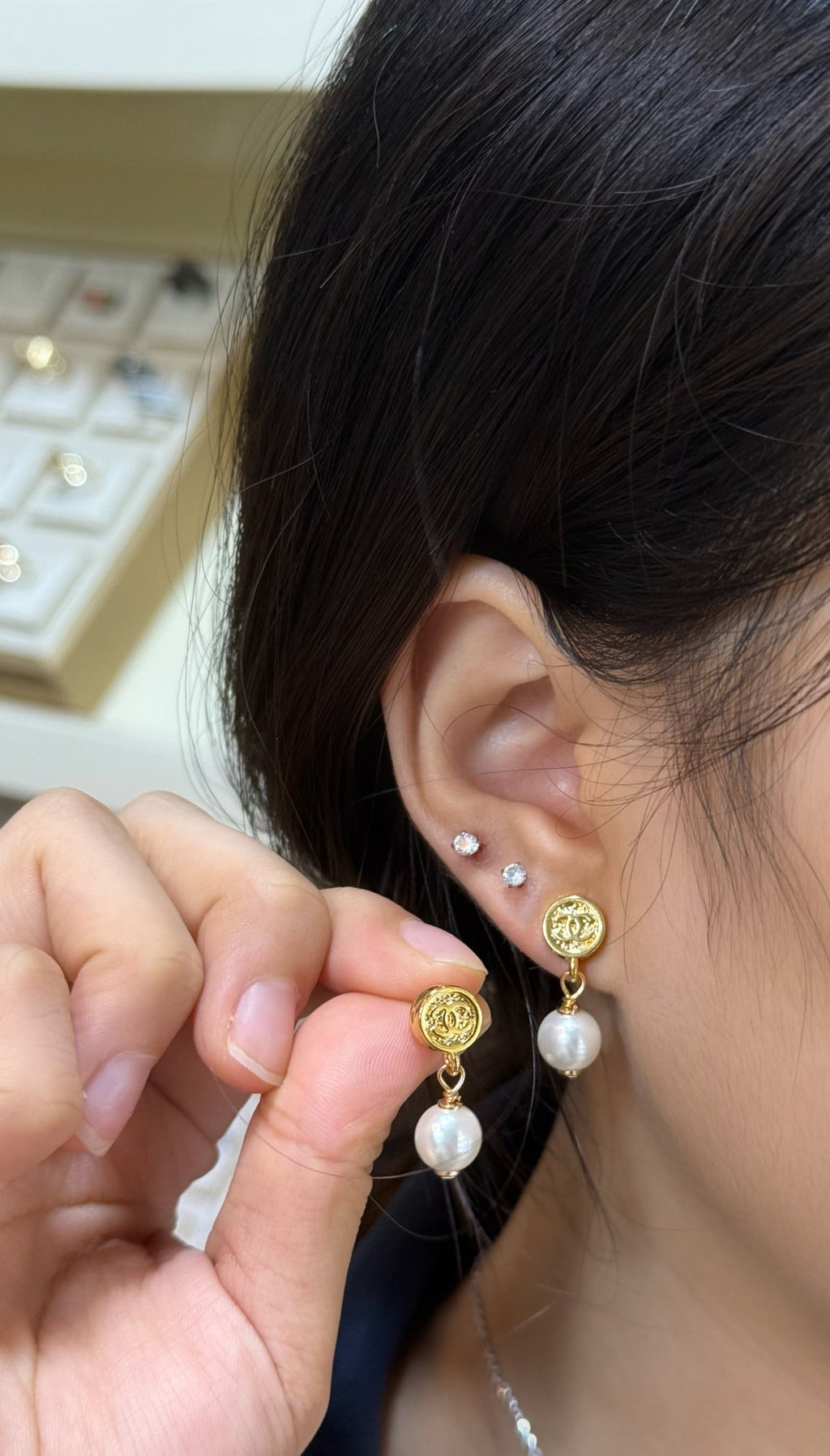 CHANEL Pearl Gold-Tone Earrings