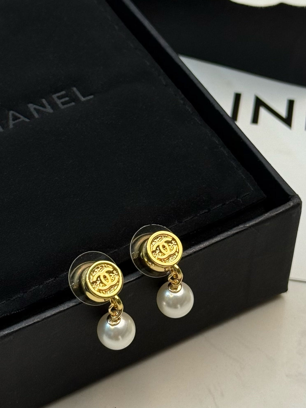 CHANEL Pearl Gold-Tone Earrings