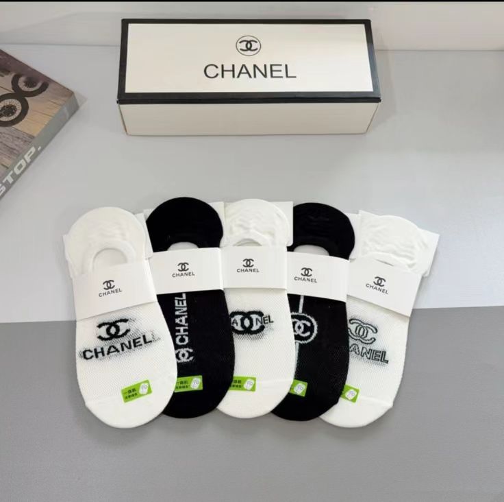 Chanel Bamboo Cotton Crew Socks – 5-Pair Set #002