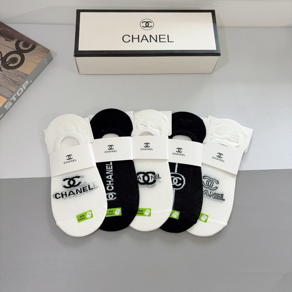 Chanel Bamboo Cotton Crew Socks – 5-Pair Set #002