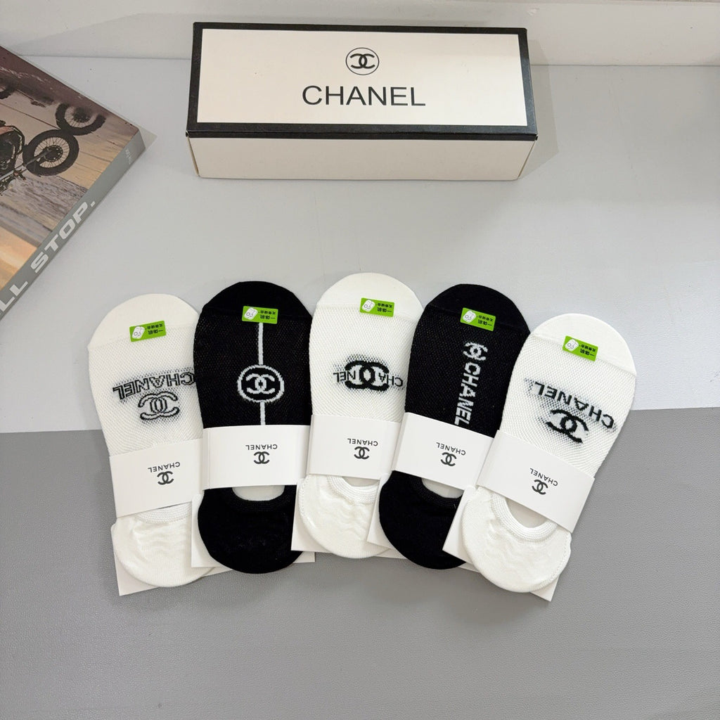 Chanel Bamboo Cotton Crew Socks – 5-Pair Set #002