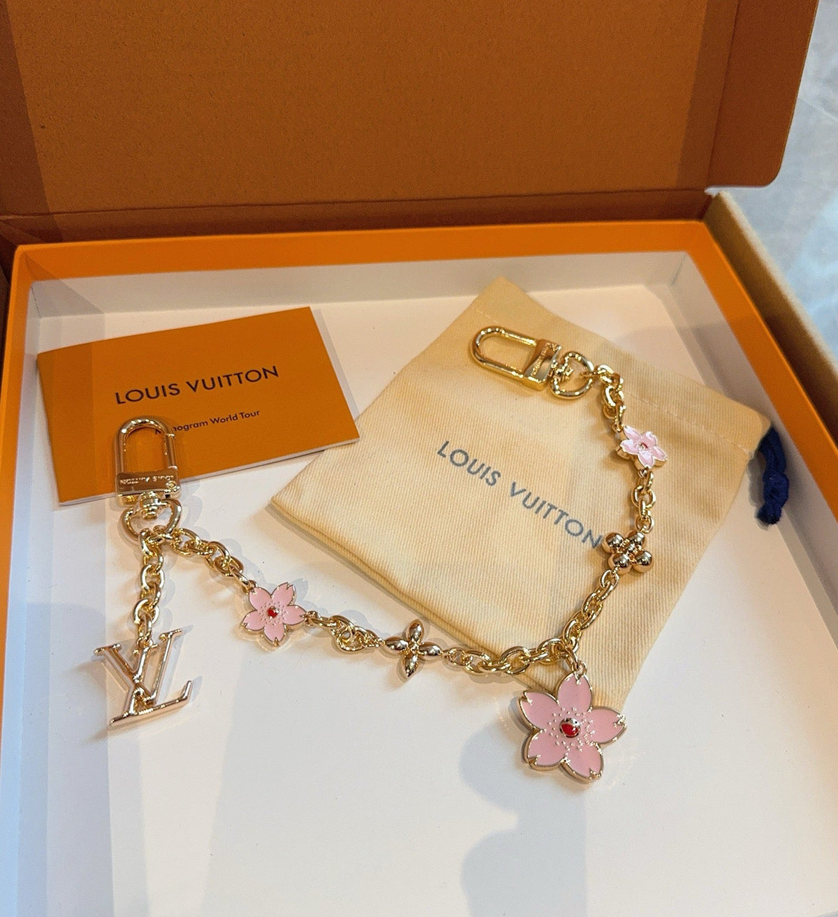 LOUIS VUITTON Canvas Cherry Blossom Bag Charm Keychain