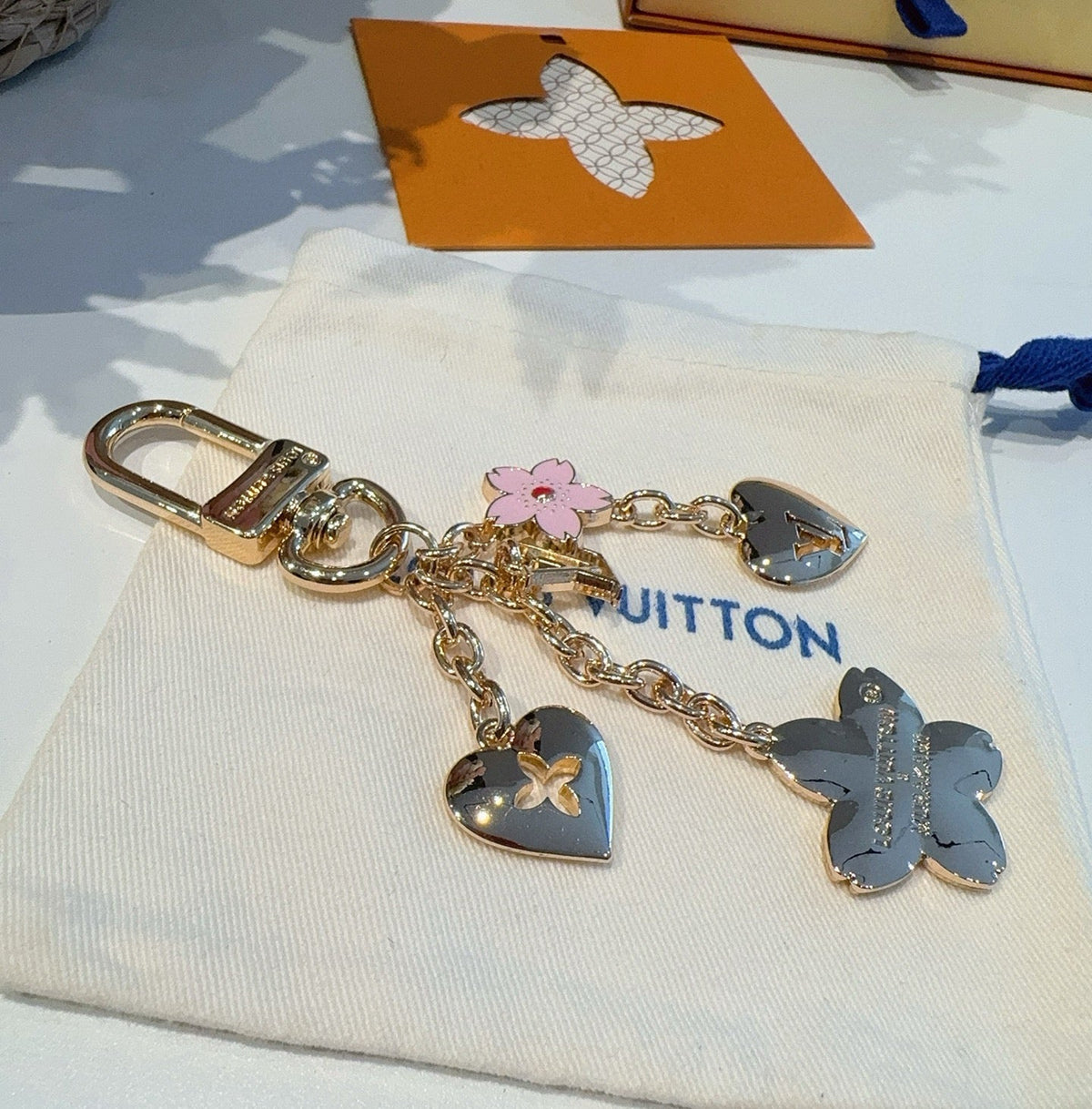 LOUIS VUITTON Canvas Cherry Blossom Bag Charm Keychain