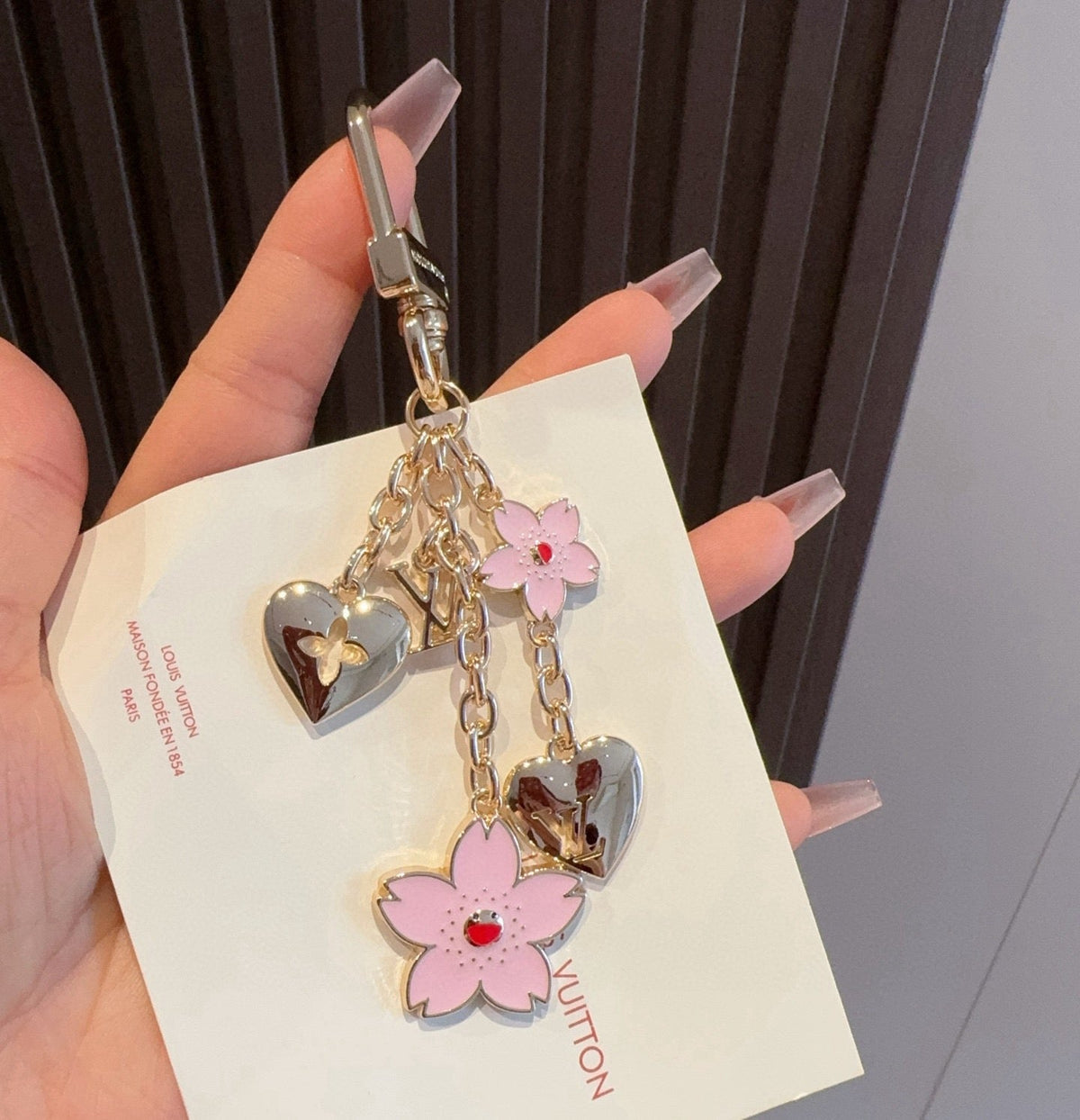 LOUIS VUITTON Canvas Cherry Blossom Bag Charm Keychain
