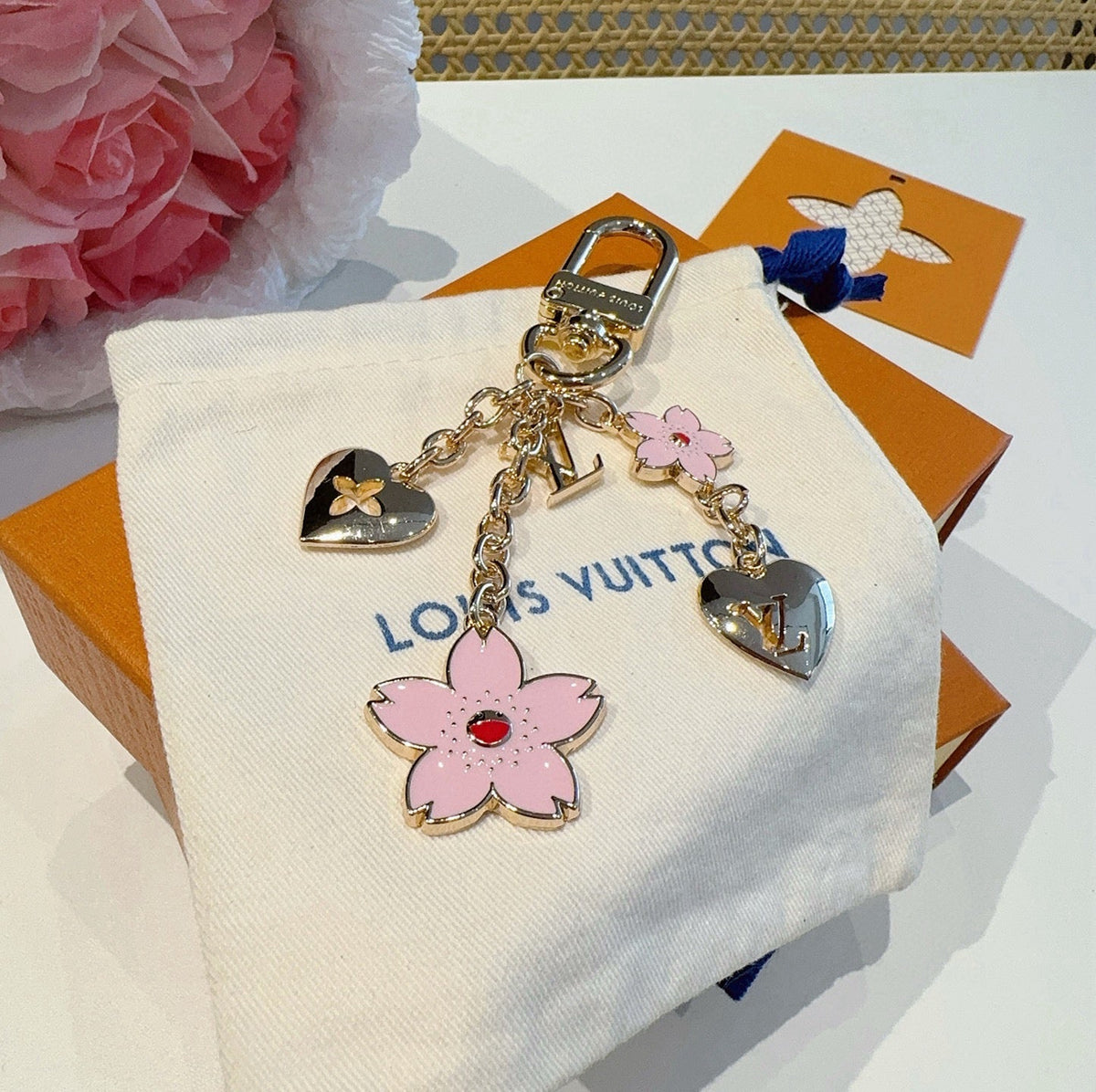 LOUIS VUITTON Canvas Cherry Blossom Bag Charm Keychain