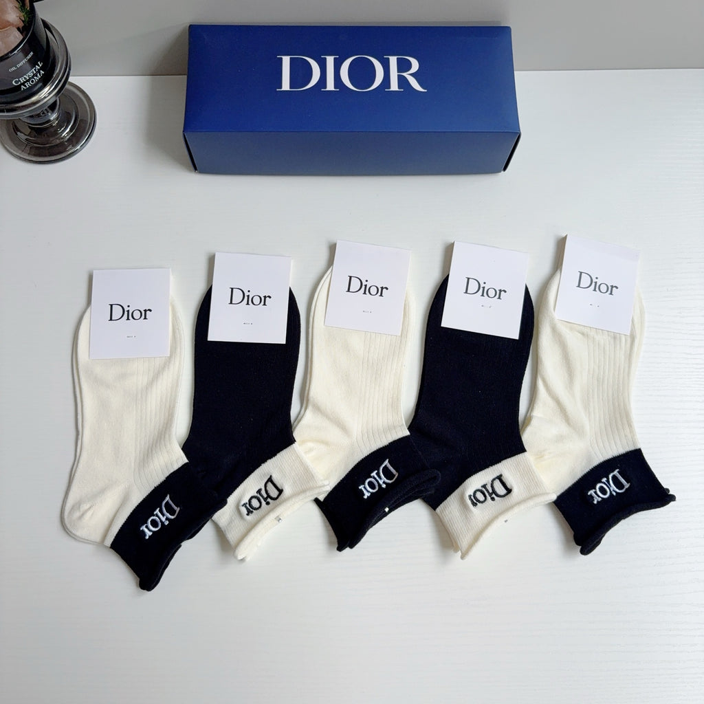 Dior Cotton Ankle Socks – 5-Pair Set #004