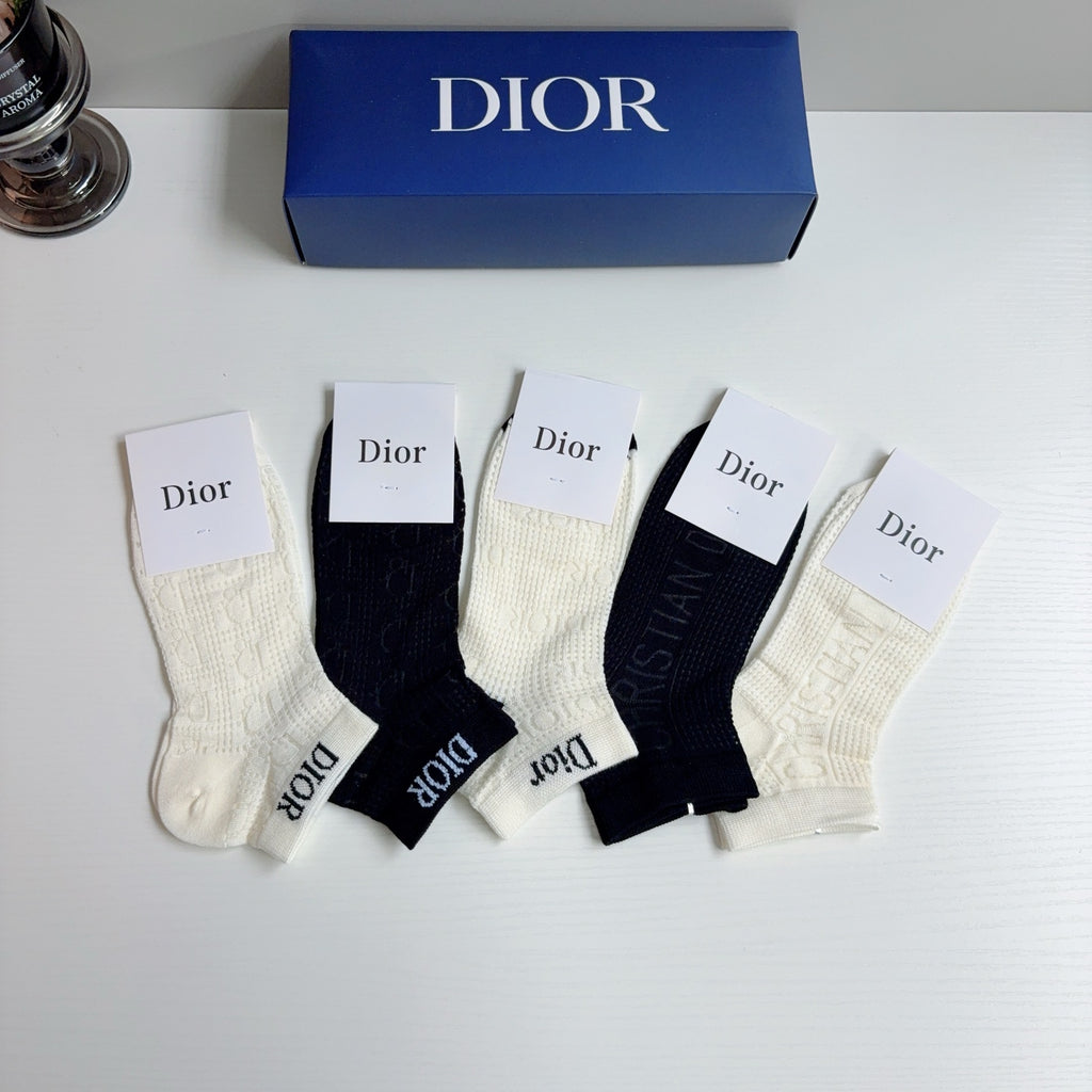 Dior Bamboo Cotton No-Show Socks – 5-Pair Set #002