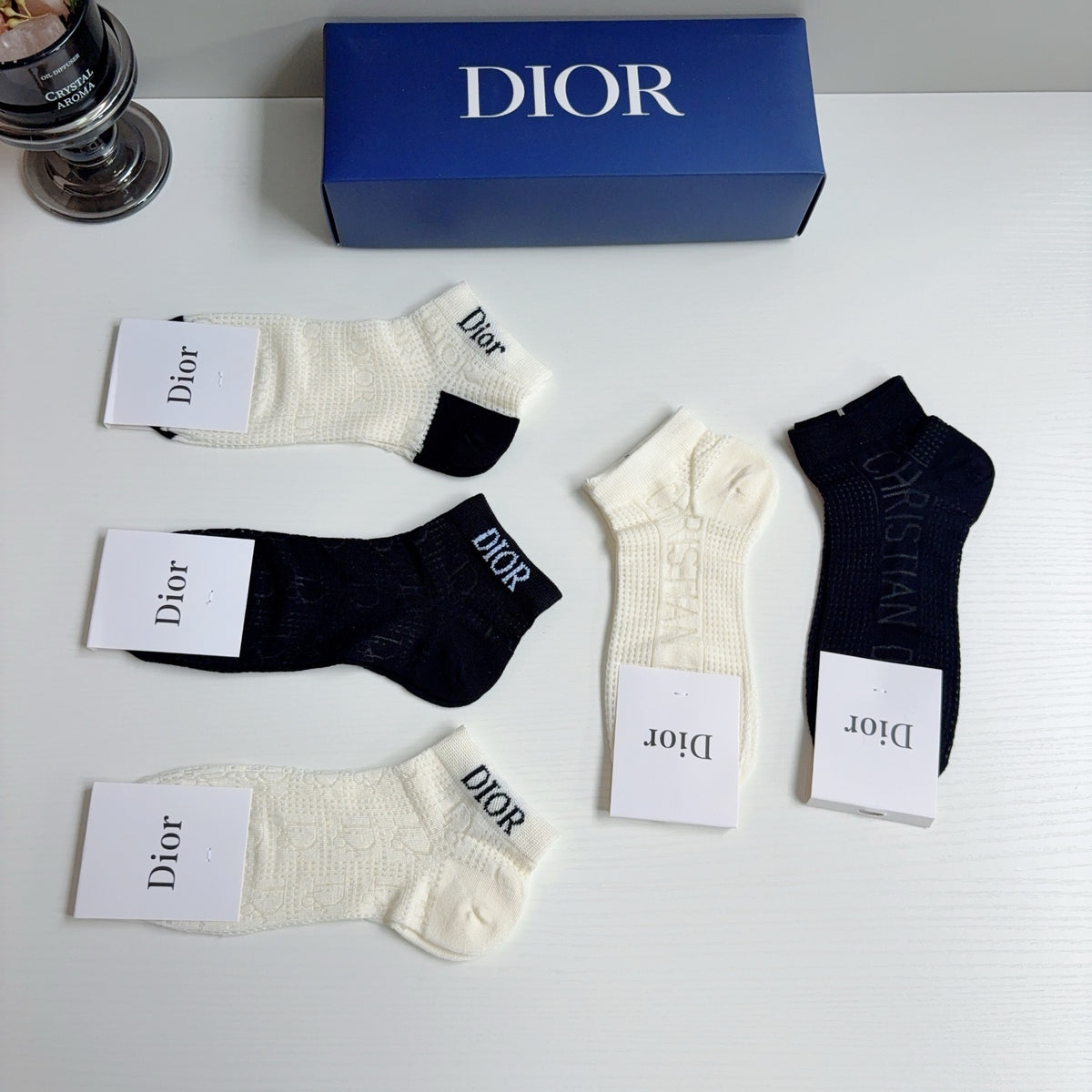 Dior Bamboo Cotton No-Show Socks – 5-Pair Set #002