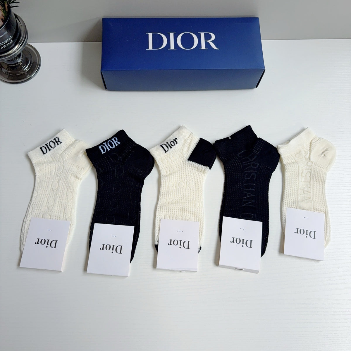 Dior Bamboo Cotton No-Show Socks – 5-Pair Set #002