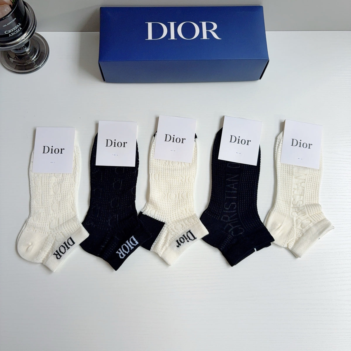 Dior Bamboo Cotton No-Show Socks – 5-Pair Set #002