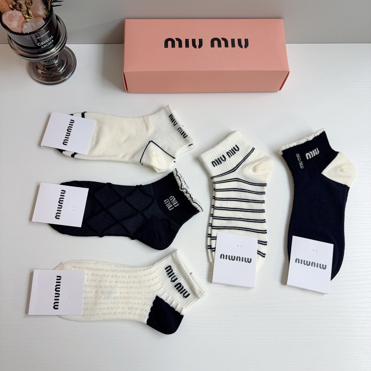 Miu Miu Cotton Ankle Socks – 5-Pair Set #004