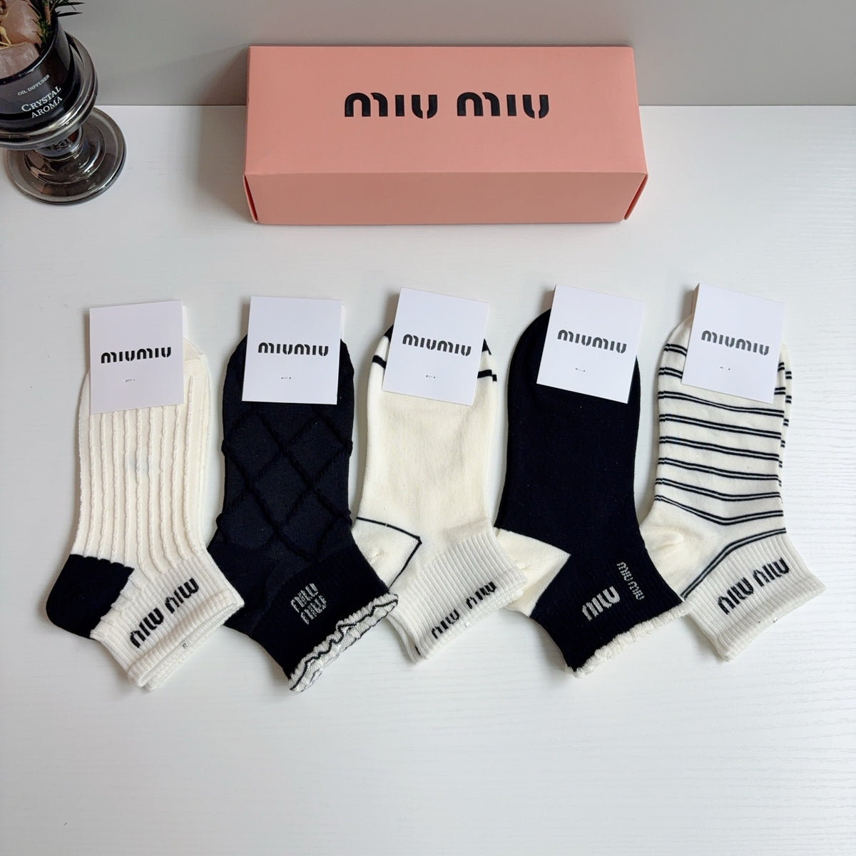Miu Miu Cotton Ankle Socks – 5-Pair Set #004