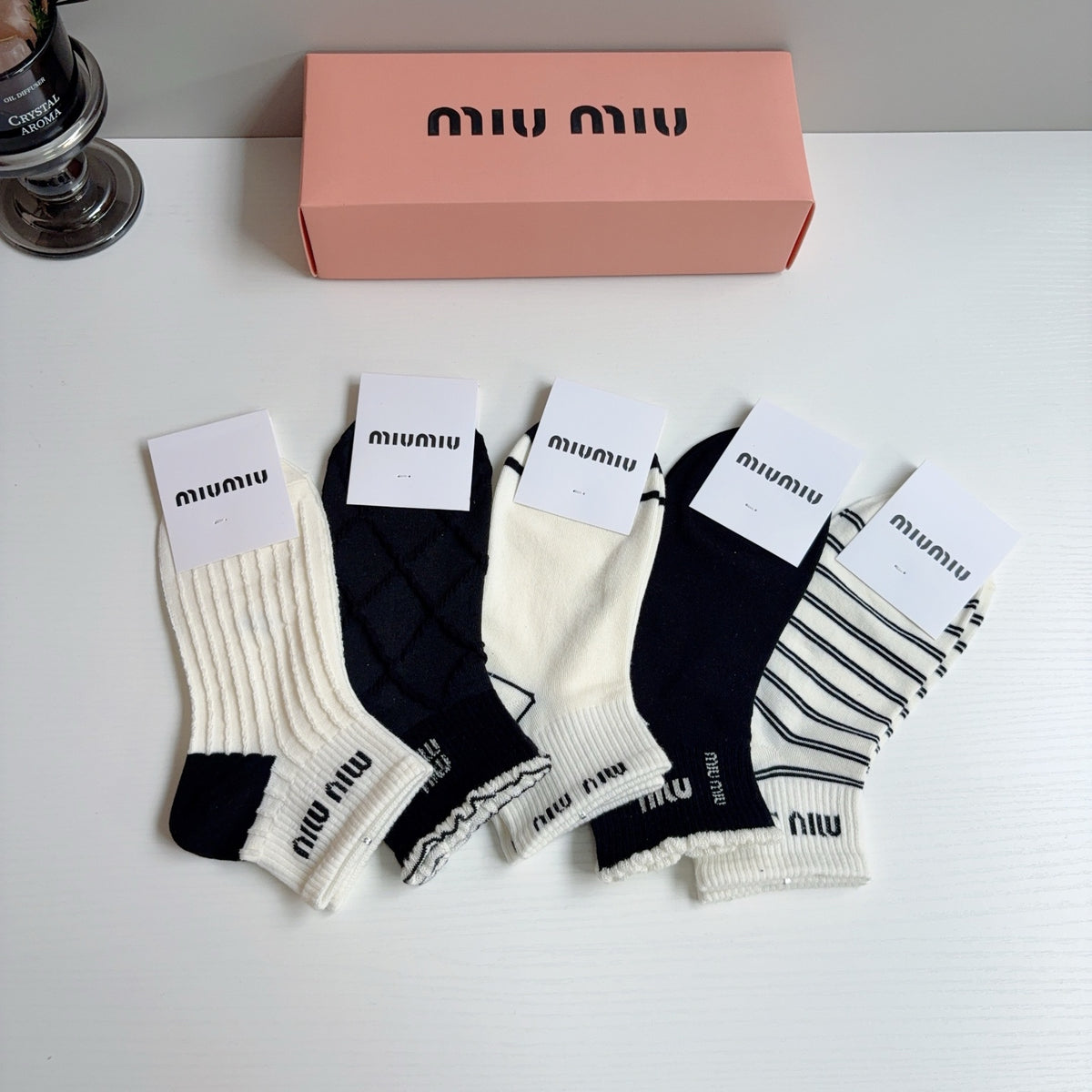 Miu Miu Cotton Ankle Socks – 5-Pair Set #004