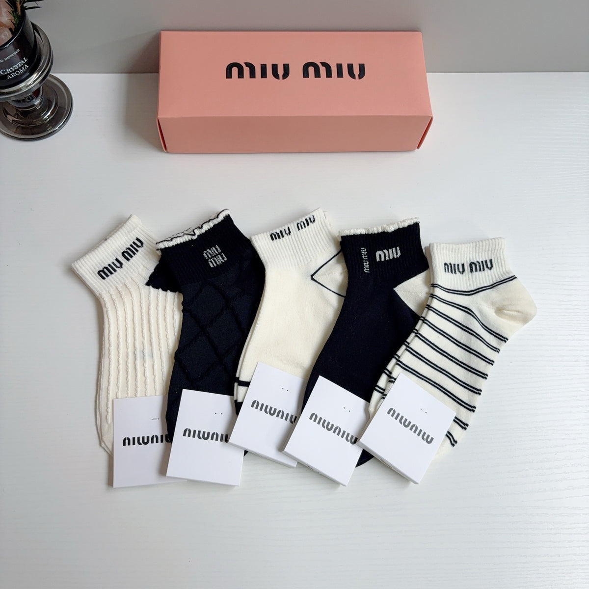 Miu Miu Cotton Ankle Socks – 5-Pair Set #004