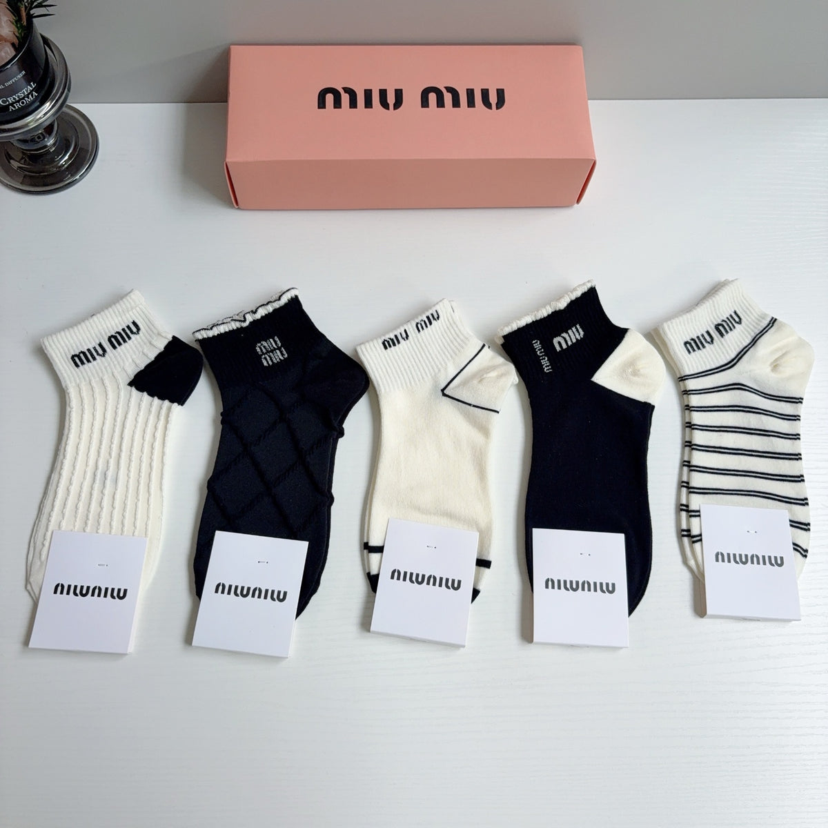 Miu Miu Cotton Ankle Socks – 5-Pair Set #004