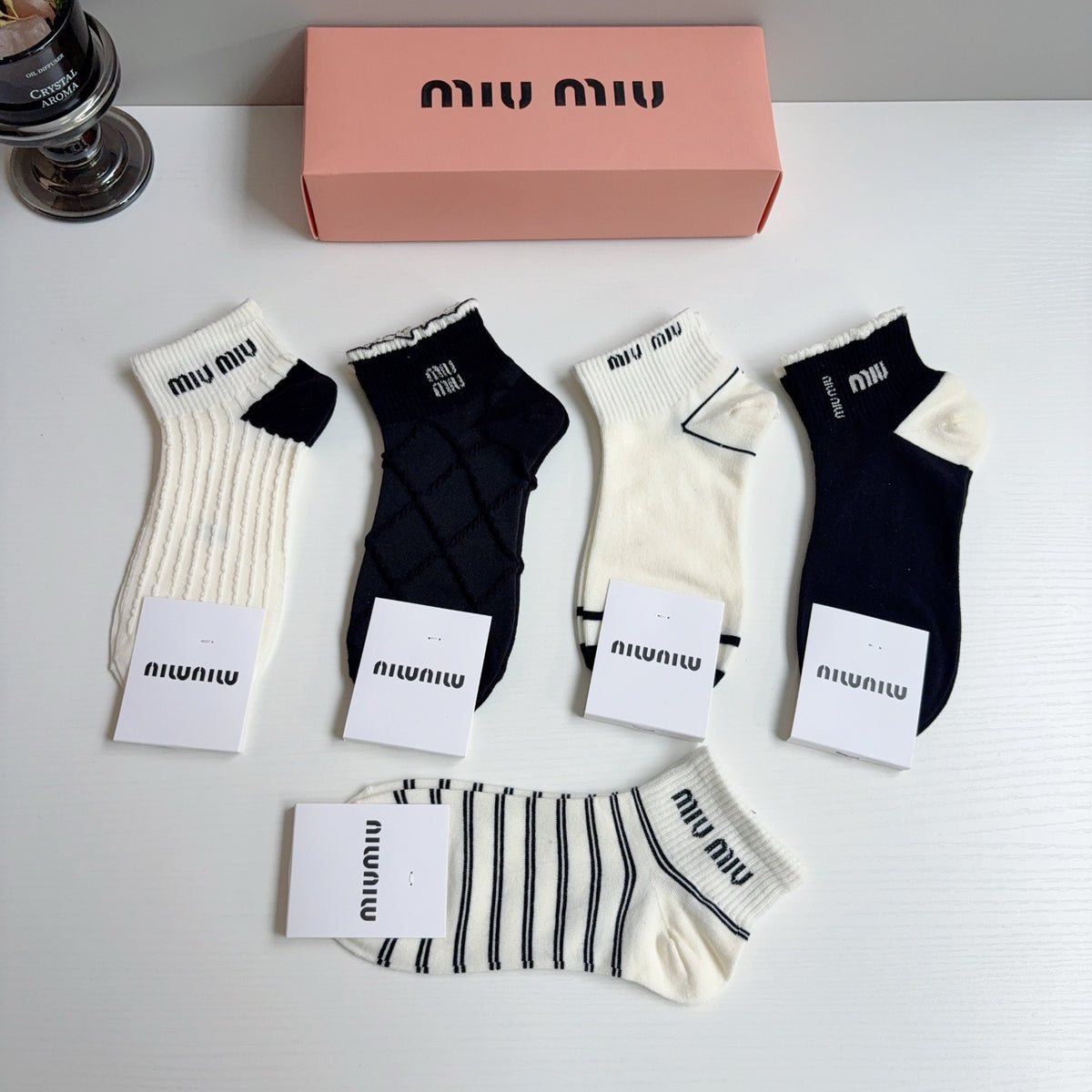 Miu Miu Cotton Ankle Socks – 5-Pair Set #004