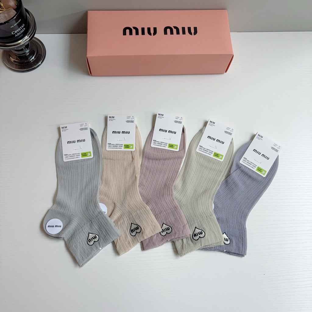 Miu Miu Comfort Ankle Socks – 5-Pair Set #002