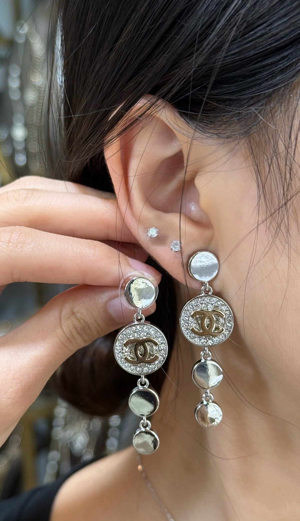 CHANEL Silver-Tone Earrings