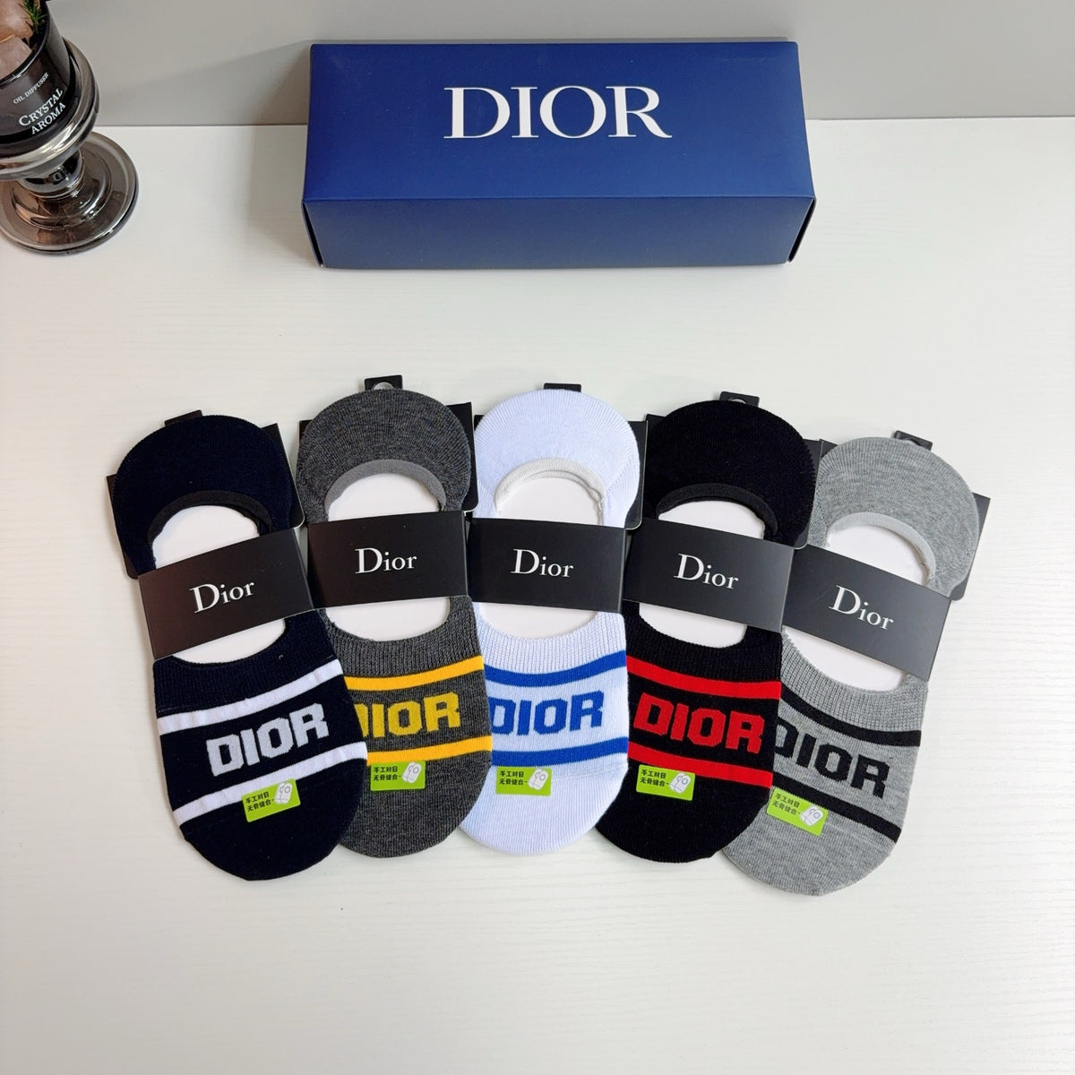 Dior Cotton No-Show Socks – 5-Pair Set #001