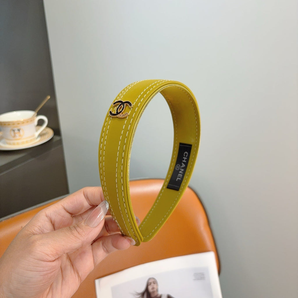 CHANEL Letter Logo Leather Metal Headband