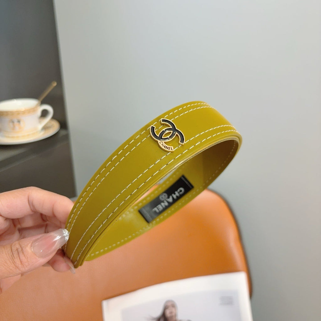 CHANEL Letter Logo Leather Metal Headband