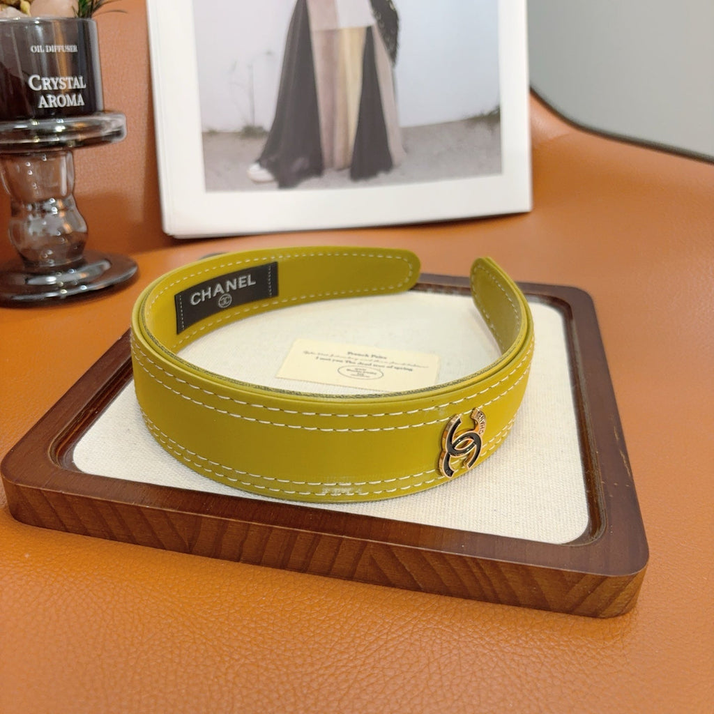 CHANEL Letter Logo Leather Metal Headband