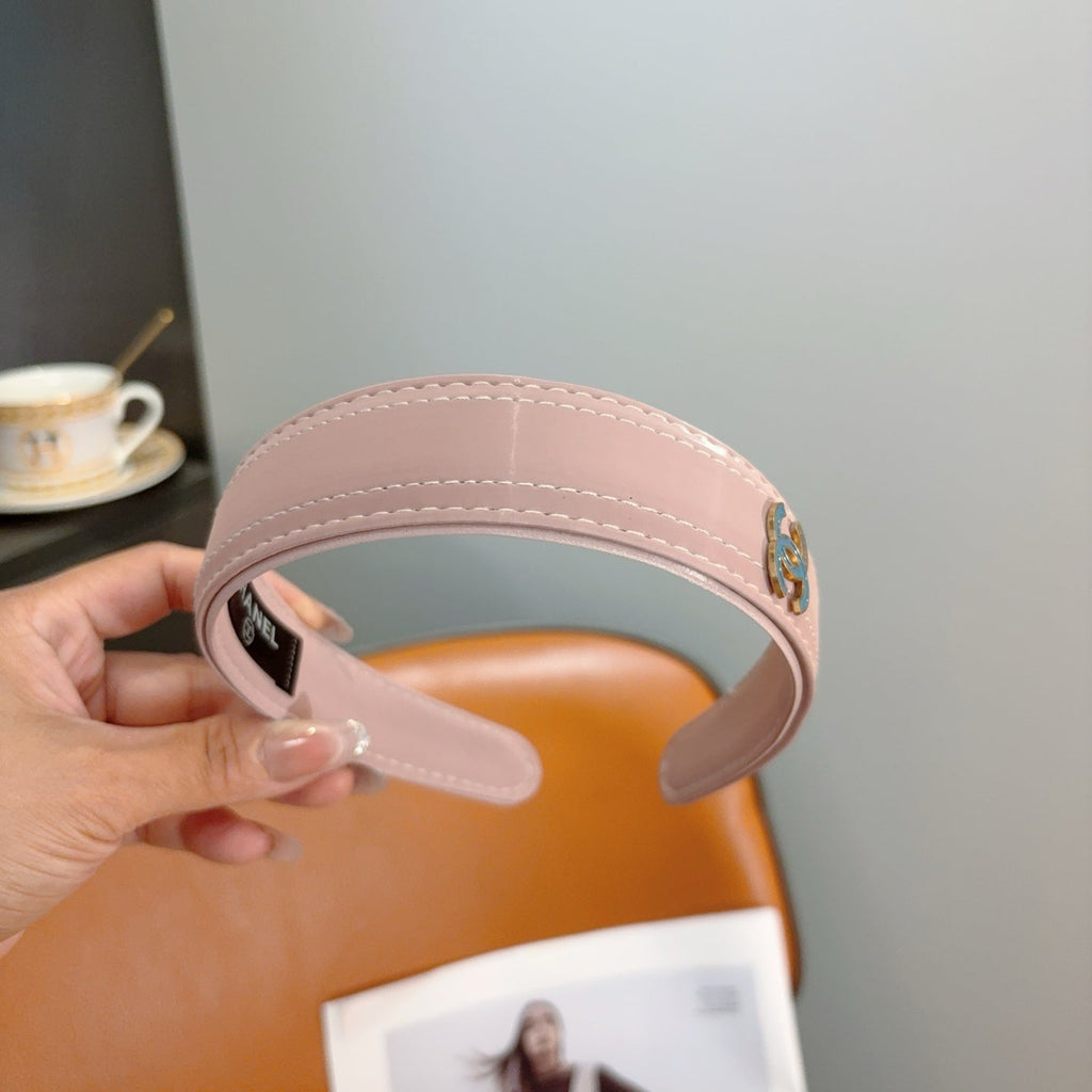 CHANEL Letter Logo Leather Metal Headband