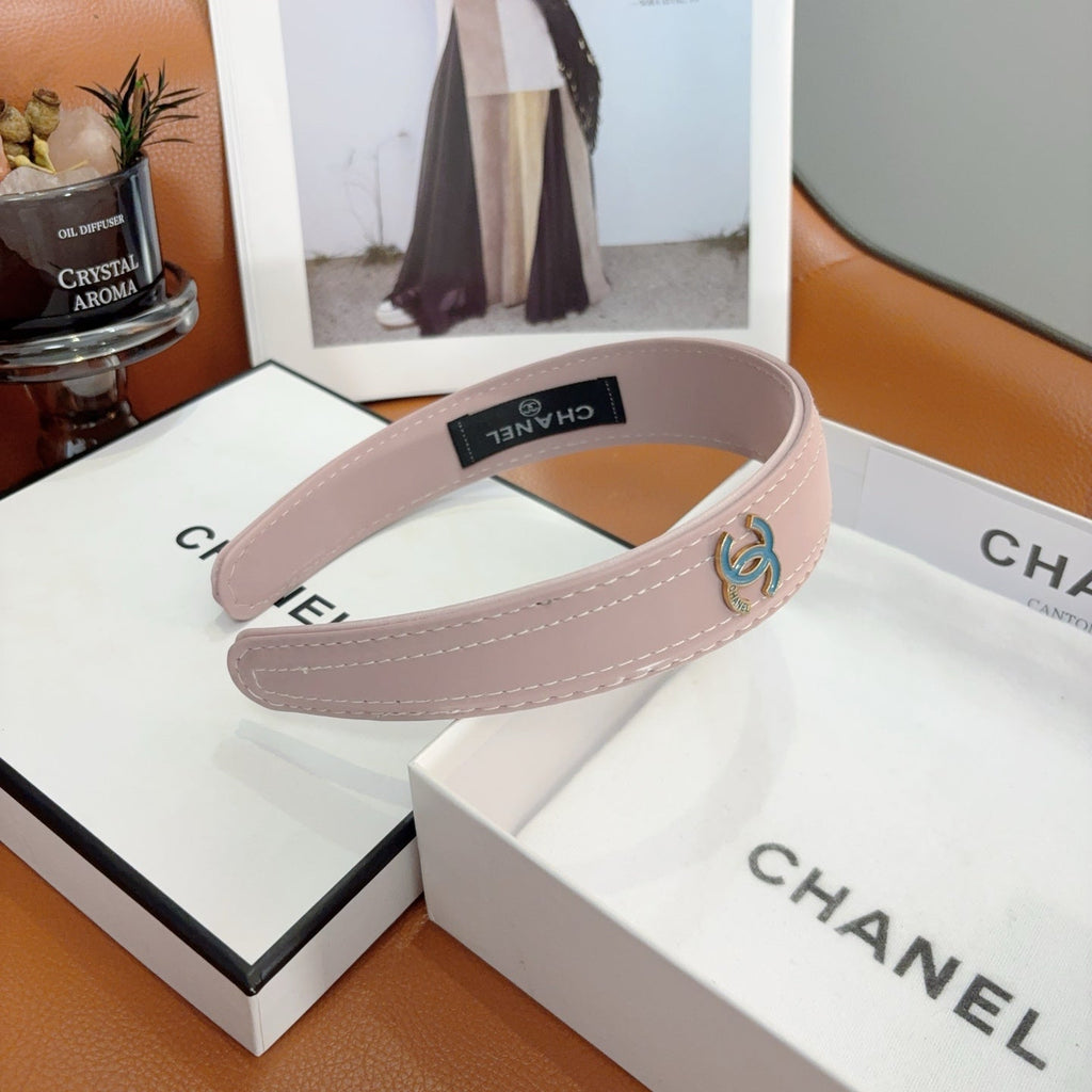 CHANEL Letter Logo Leather Metal Headband