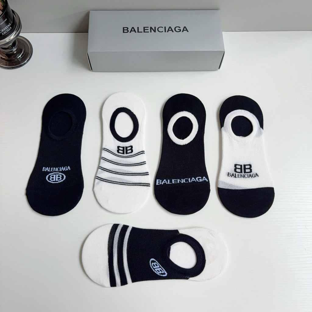 Balenciaga Cotton No-Show Socks – 5-Pair Set #001