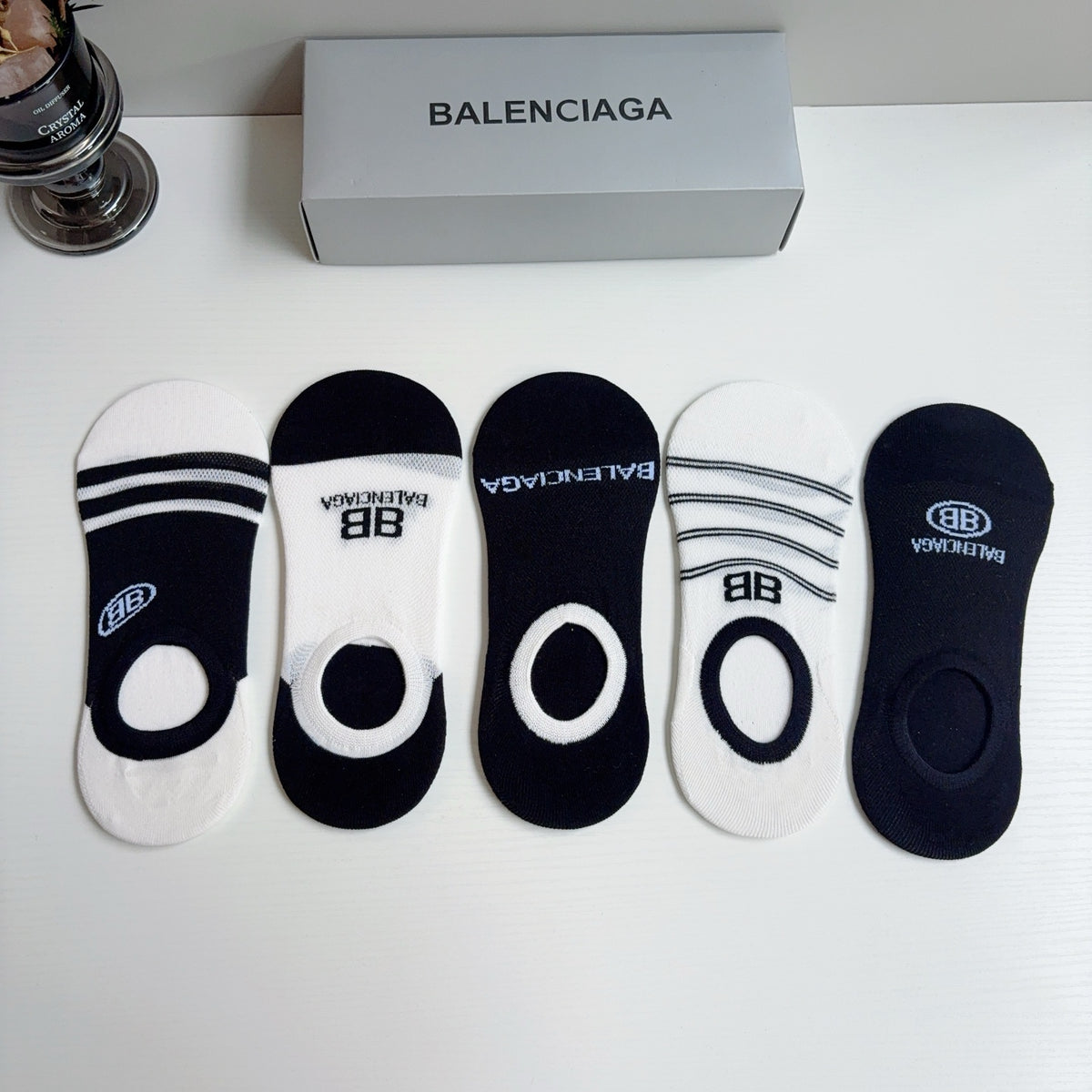 Balenciaga Cotton No-Show Socks – 5-Pair Set #001