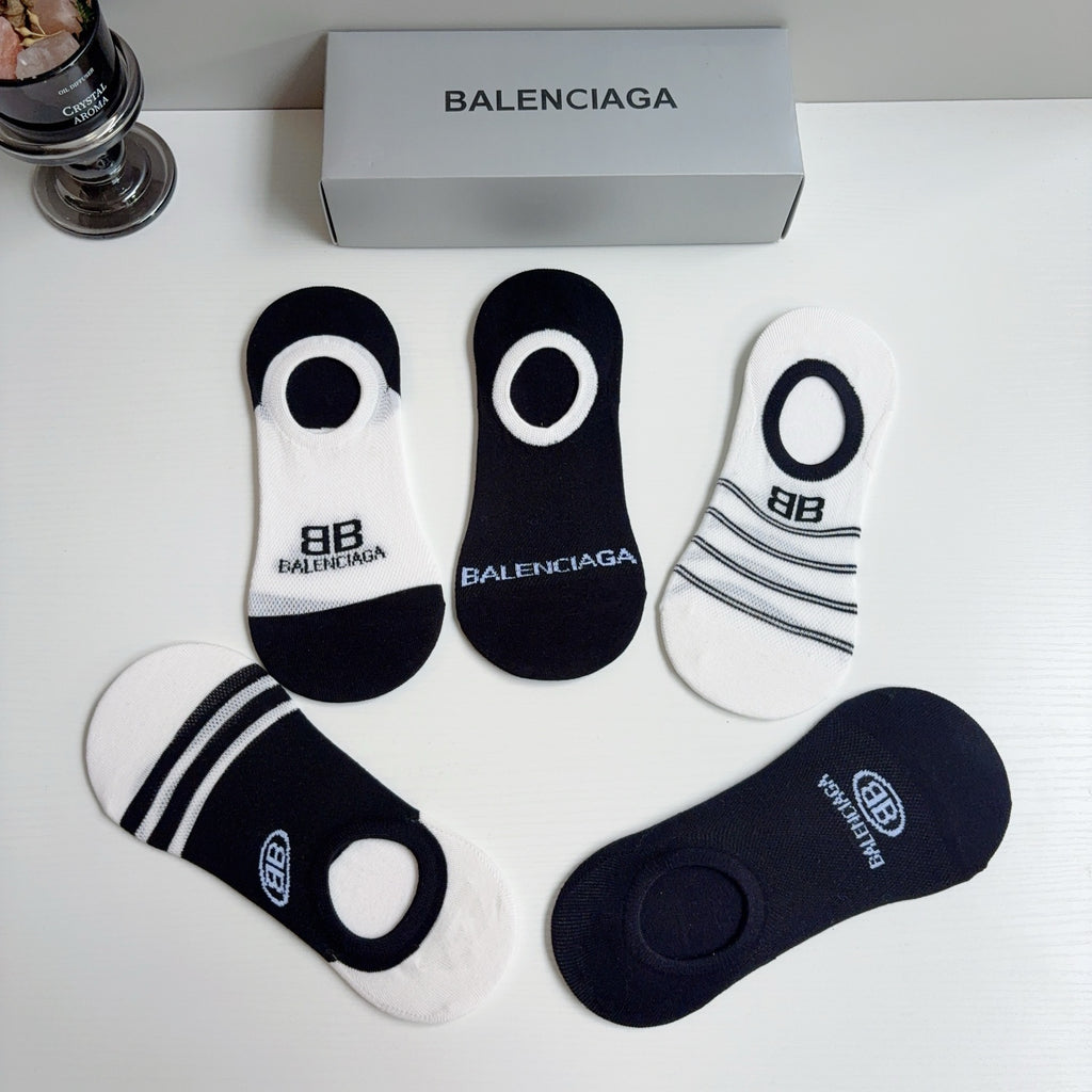 Balenciaga Cotton No-Show Socks – 5-Pair Set #001