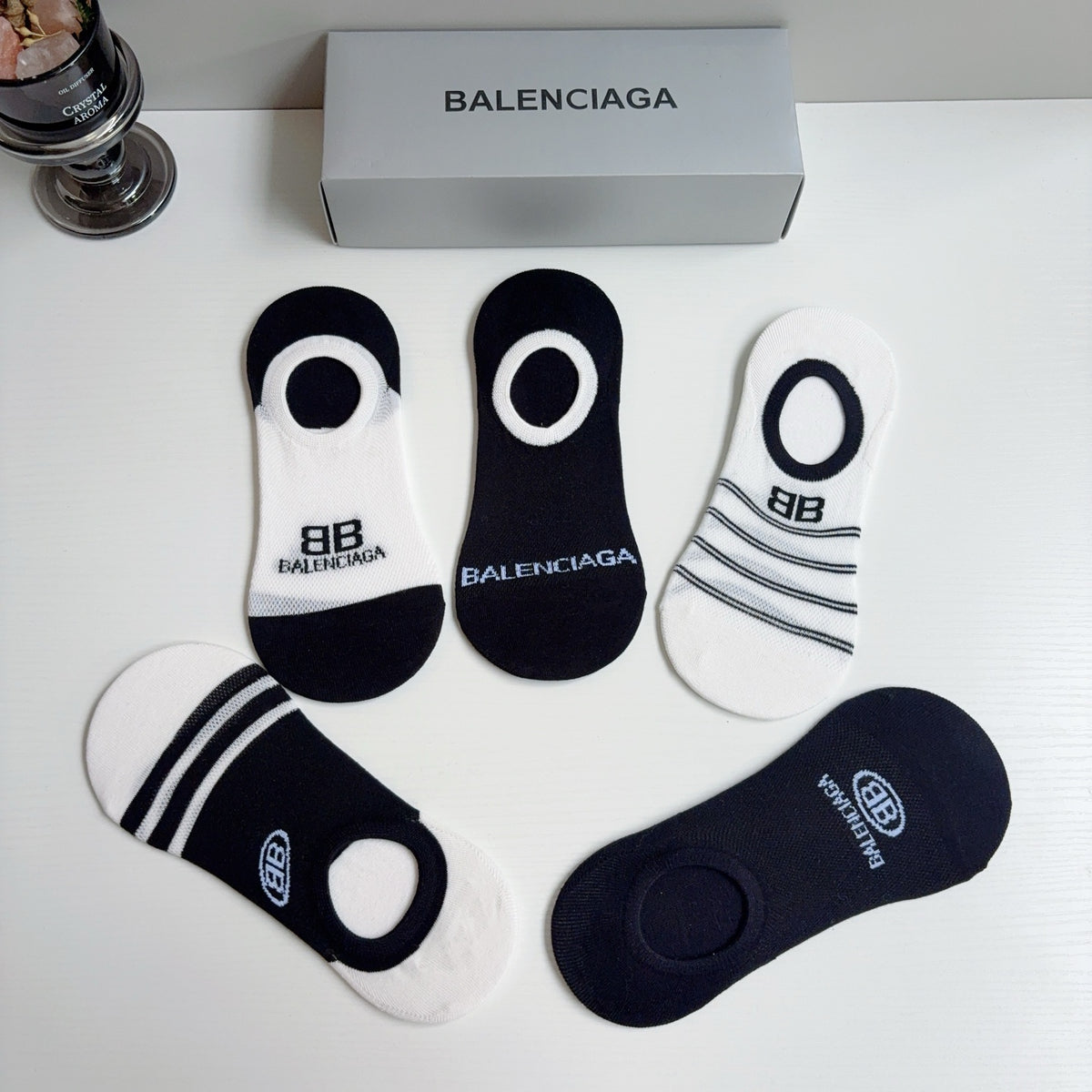 Balenciaga Cotton No-Show Socks – 5-Pair Set #001