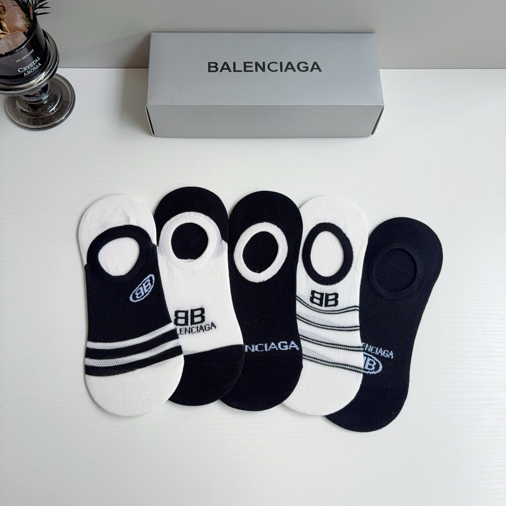 Balenciaga Cotton No-Show Socks – 5-Pair Set #001