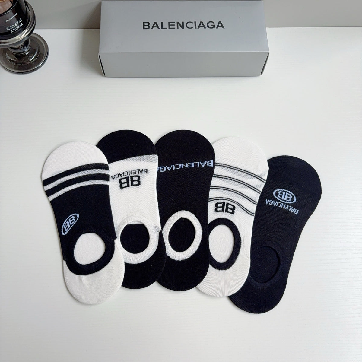 Balenciaga Cotton No-Show Socks – 5-Pair Set #001