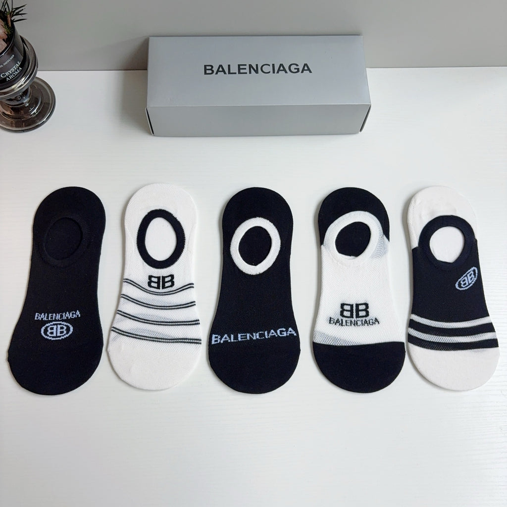 Balenciaga Cotton No-Show Socks – 5-Pair Set #001