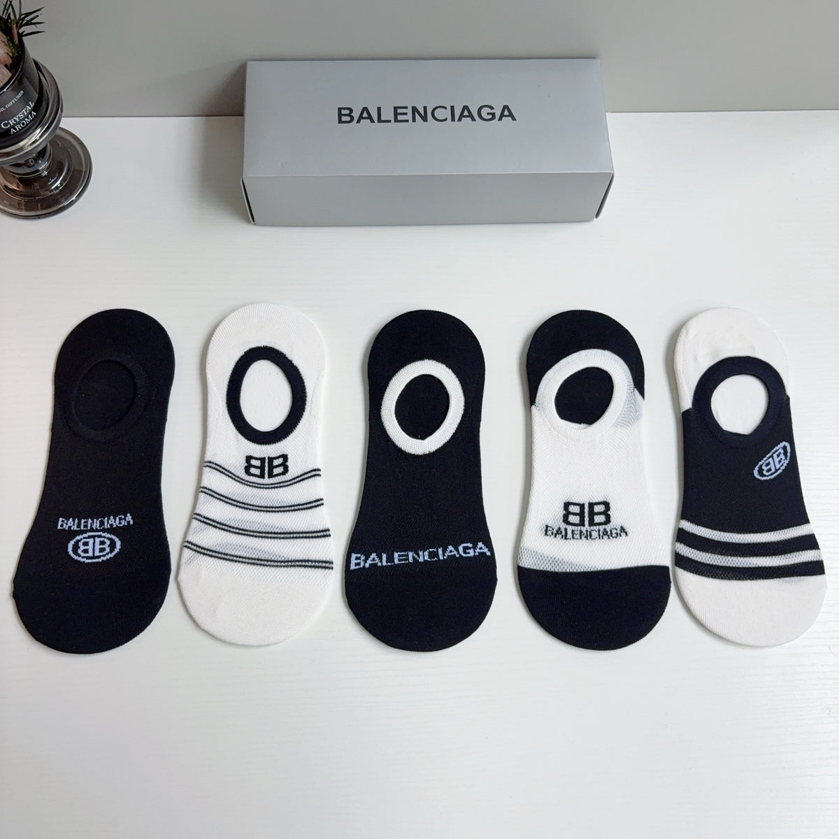 Balenciaga Cotton No-Show Socks – 5-Pair Set #001