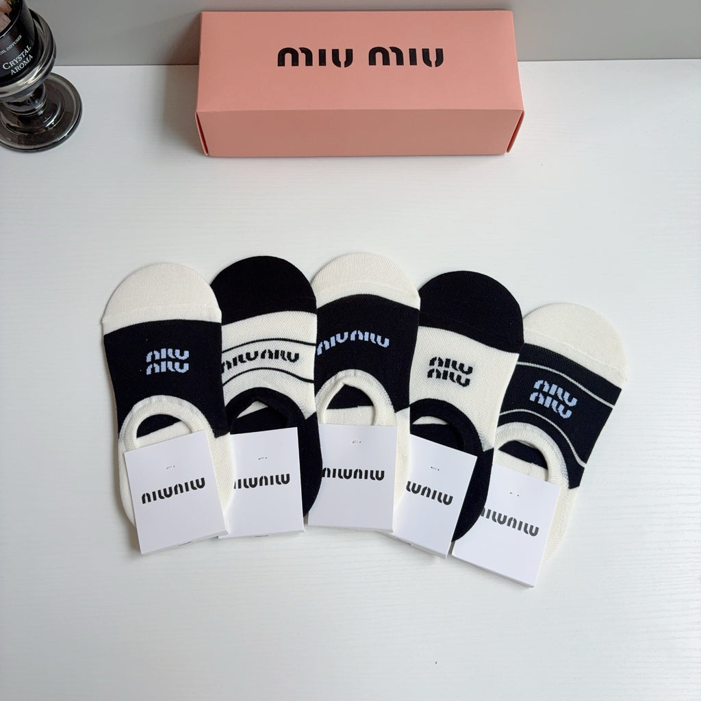 Miu Miu Cotton No-Show Socks – 5-Pair Set #002