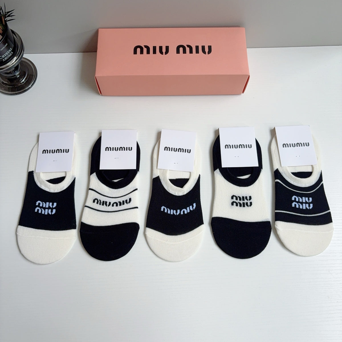Miu Miu Cotton No-Show Socks – 5-Pair Set #002