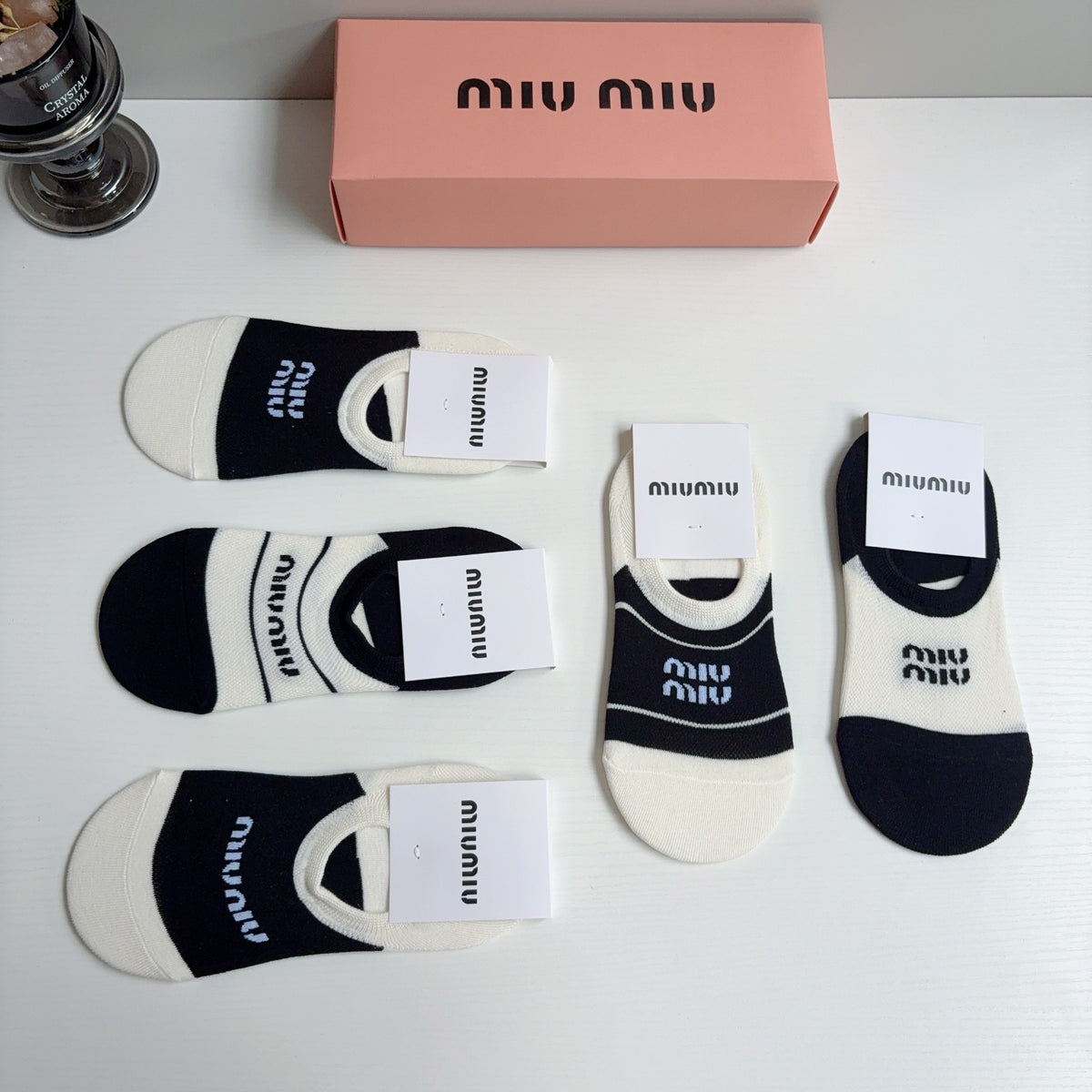 Miu Miu Cotton No-Show Socks – 5-Pair Set #002