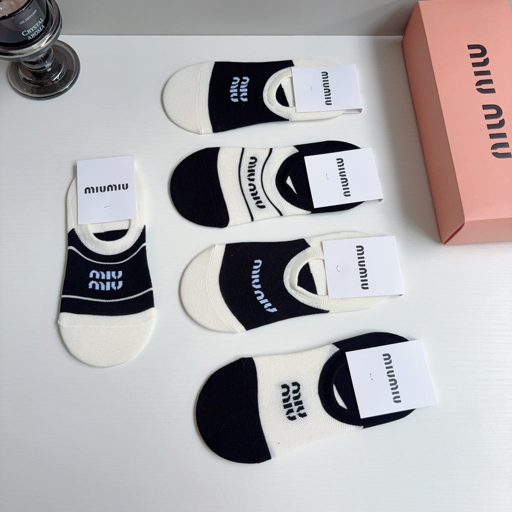 Miu Miu Cotton No-Show Socks – 5-Pair Set #002