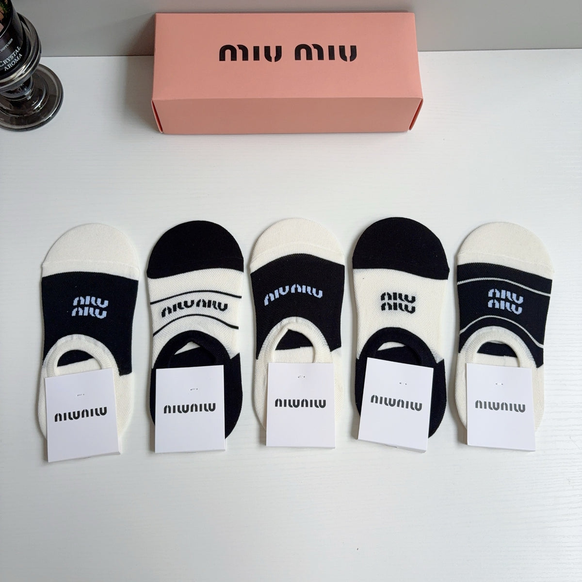 Miu Miu Cotton No-Show Socks – 5-Pair Set #002