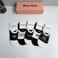 Miu Miu Cotton No-Show Socks – 5-Pair Set #002