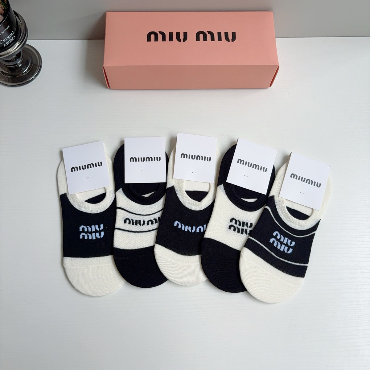 Miu Miu Cotton No-Show Socks – 5-Pair Set #002