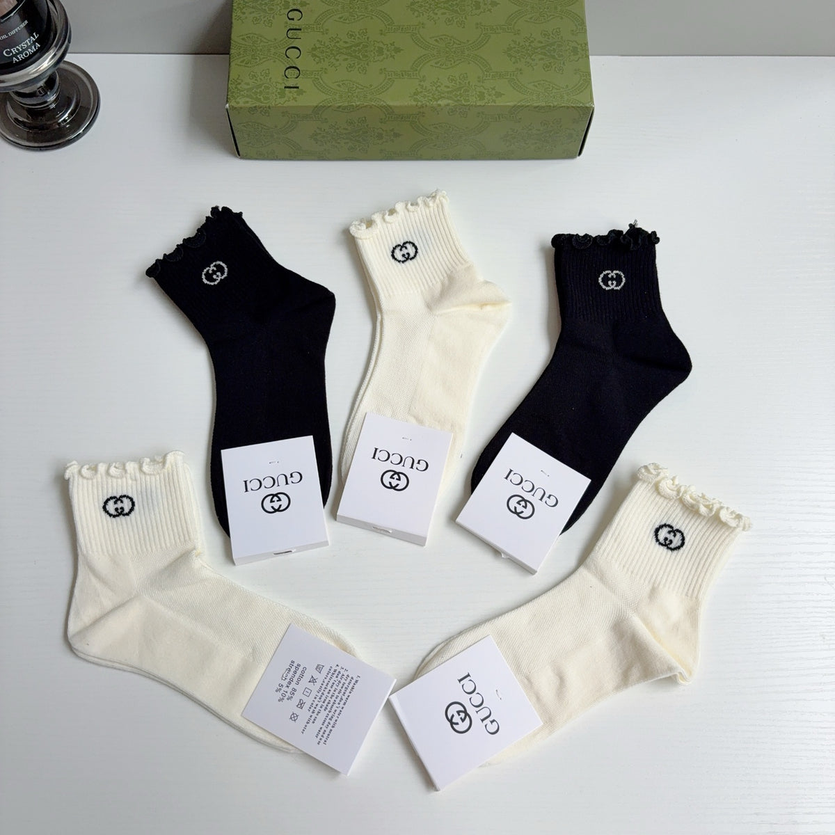 Gucci Cotton Crew Socks – 5-Pair Set #015