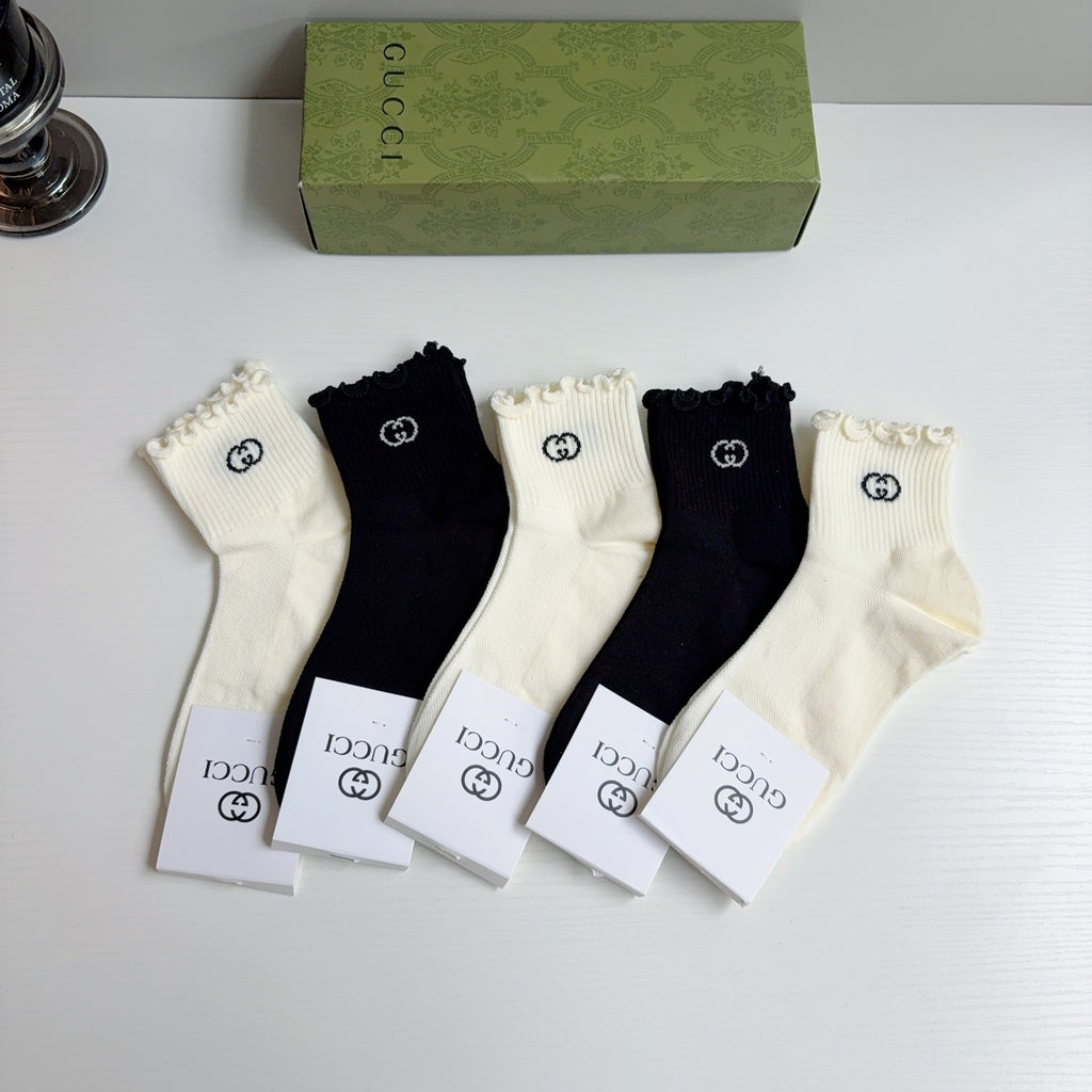Gucci Cotton Crew Socks – 5-Pair Set #015